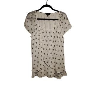 Tamara H‎ Black White Bow Blouse Paris Romantic SemiSheer  XL